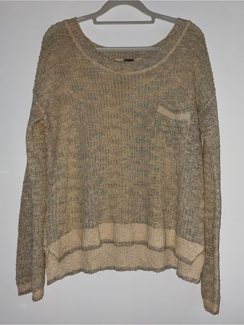 Free People (S) Neutral-Tone Lightweight Knit Sweater with Crochet Back Ivory